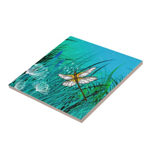 Blue Garden Dragonfly Tegeltje (Zijkant)