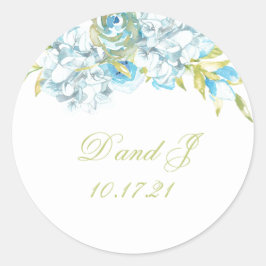 Blue Garden Flowers Wedding Ronde Sticker