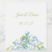 Blue Garden Flowers Wedding Wijn Etiket (Enkel label)