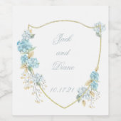 Blue Garden Flowers Wedding Wijn Etiket (Enkel label)