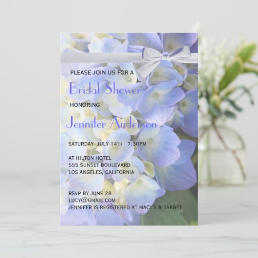 ©Blue Garden Hydrangeas Ribbon Vrijgezellenfeest Kaart (Staand voorkant)