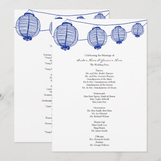 Blue Garden Lantern Wedding Program Programmakaart (Voorkant / Achterkant)