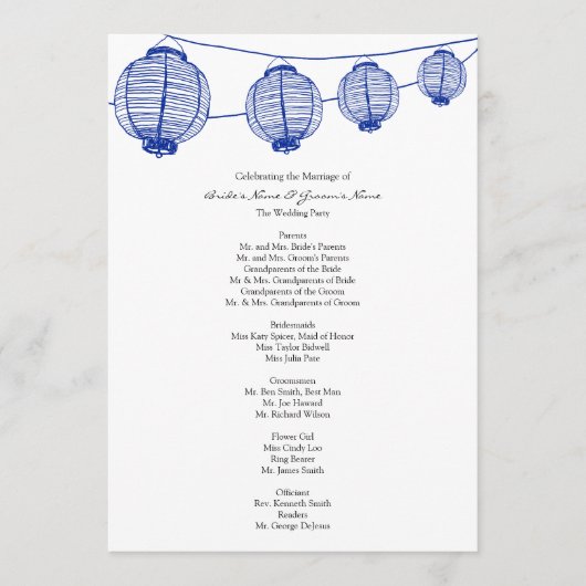 Blue Garden Lantern Wedding Program Programmakaart (Voorkant)