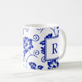 Blue Garden Pattern Monogram Koffie Mok (Voorkant rechts)