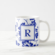 Blue Garden Pattern Monogram Koffie Mok