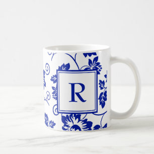 Blue Garden Pattern Monogram Koffie Mok