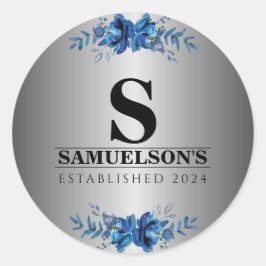 Blue Garden Soirée Metallic Silver Ronde Sticker