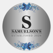 Blue Garden Soirée Metallic Silver Ronde Sticker (Voorkant)