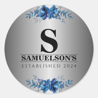 Blue Garden Soirée Metallic Silver Ronde Sticker
