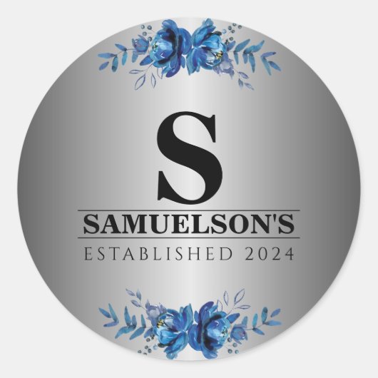 Blue Garden Soirée Metallic Zilver Ronde Sticker (Voorkant)