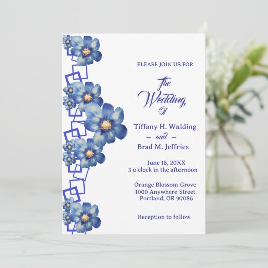 Blue Garden vaste planten & Vergeet me Nots bruilo Kaart (Staand voorkant)