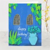 Blue Garden Wall Majorelle Jardin Marokko BIRTHDAY Kaart (Gele Bloem)