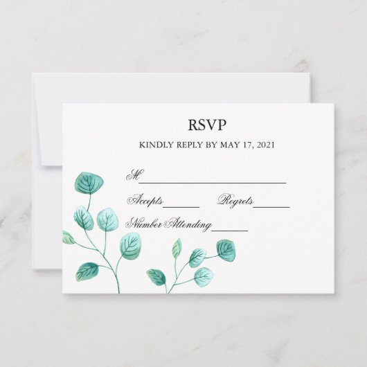 Blue Garden Waterverf Stems Wedding RSVP Card (Voorkant)