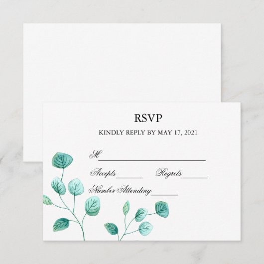 Blue Garden Waterverf Stems Wedding RSVP Card (Voorkant / Achterkant)