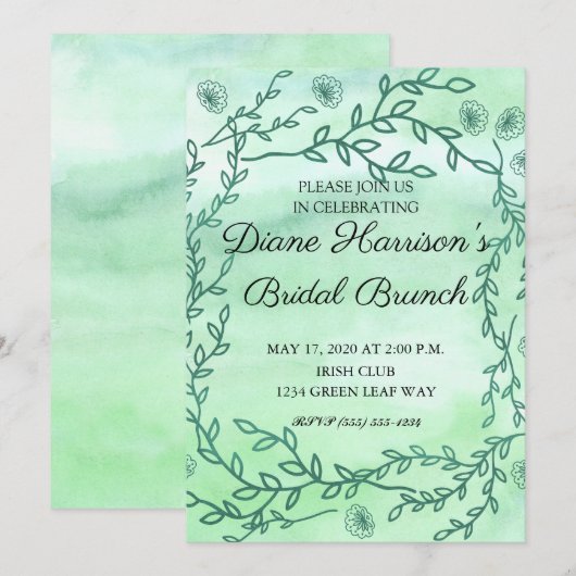 Blue Garden Waterverf Stems Wedding Shower Kaart (Voorkant / Achterkant)