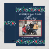 Blue Garland - Flat Holiday Card Feestdagenkaart (Voorkant / Achterkant)