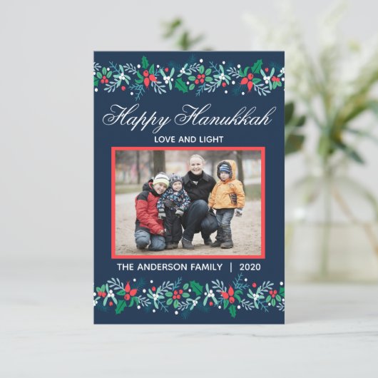 Blue Garland Hanukkah - 3x5 Flat Kaart (Staand voorkant)