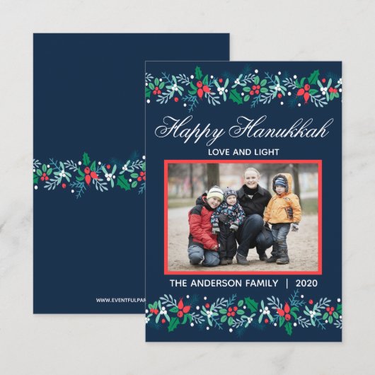 Blue Garland Hanukkah - 3x5 Flat Kaart (Voorkant / Achterkant)