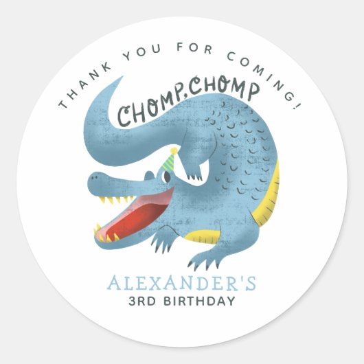 Blue Gator thema verjaardagsfeestje dank u gunst Ronde Sticker (Voorkant)