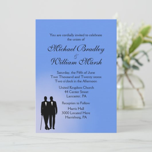 Blue Gay Wedding Uitnodiging (Staand voorkant)