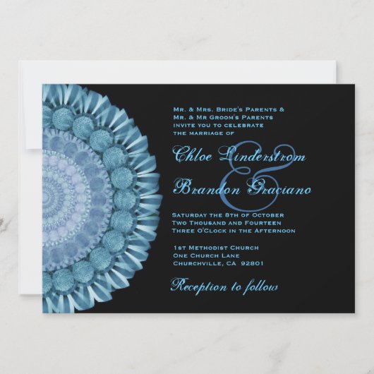 Blue Gazania Daisy Wheel Wedding Sjabloon Kaart (Voorkant)