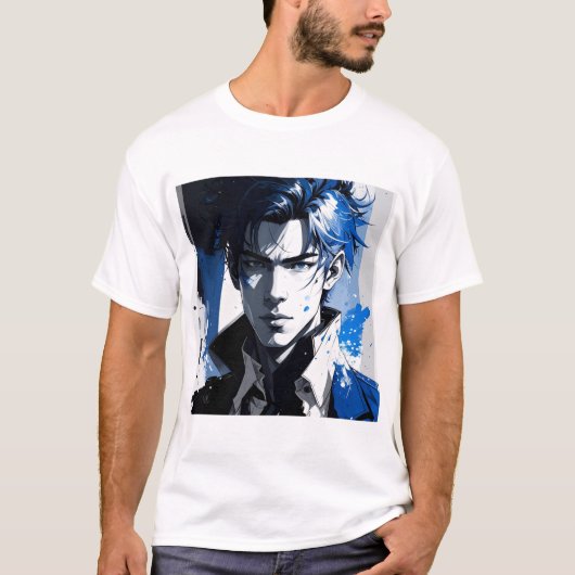 Blue Gaze – Stylized Portrait in Paint and Motion T-shirt (Voorkant)