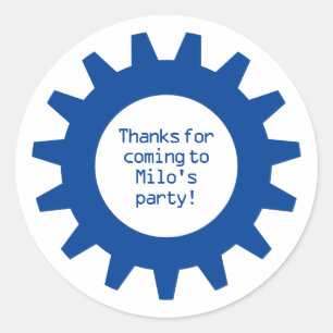 Blue Gear Birthday Party Hartelijk dank aan de kie Ronde Sticker