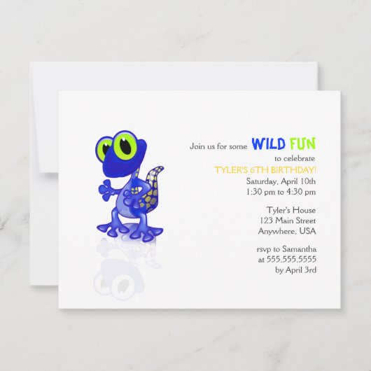 Blue Gecko Birthday Uitnodiging (Voorkant)