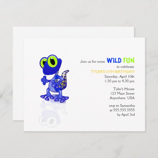 Blue Gecko Birthday Uitnodiging (Voorkant / Achterkant)