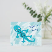 Blue Gecko Verjaardagsfeestje Uitnodiging Briefkaa Briefkaart (Staand voorkant)