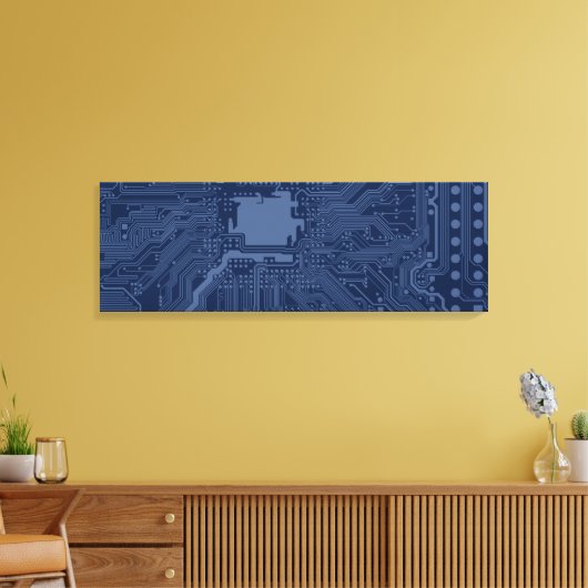 Blue Geek Motherboard Circuit Patroon Canvas Afdruk (Insitu (Woonkamer))