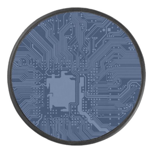 Blue Geek Motherboard Circuit Patroon Hockey Puck (Voorkant)