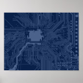 Blue Geek Motherboard Circuit Patroon Poster (Voorkant)