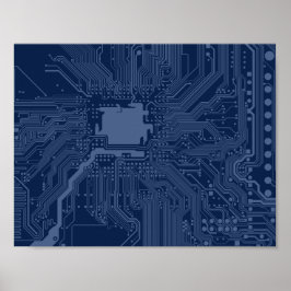 Blue Geek Motherboard Circuit Patroon Poster