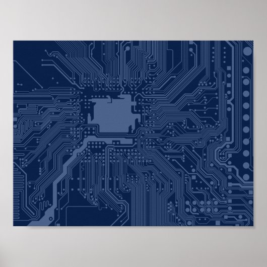 Blue Geek Motherboard Circuit Patroon Poster (Voorkant)