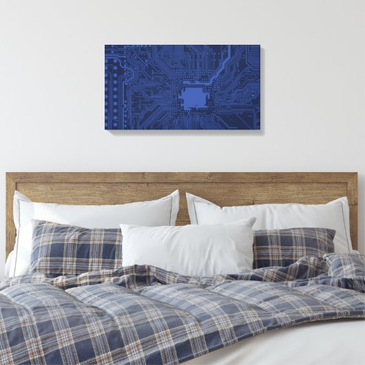 Blue Geek Motherboard Patroon Canvas Afdruk (Insitu (Slaapkamer))
