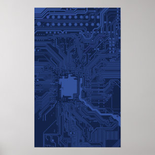 Blue Geek Motherboard Patroon Poster
