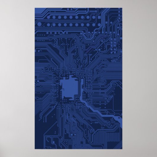 Blue Geek Motherboard Patroon Poster (Voorkant)