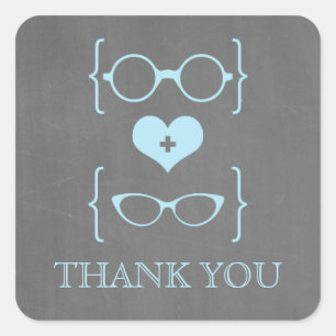 Blue Geeky Glasses Chalkboard Hartelijk dank, Stic Vierkante Sticker