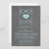 Blue Geeky Glasses Chalkboard Wedding Invite Kaart (Voorkant / Achterkant)