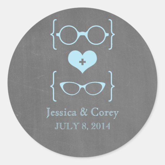 Blue Geeky Glasses Chalkboard Wedding Stickers (Voorkant)