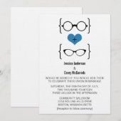 Blue Geeky Glasses Wedding Invitation Kaart (Voorkant / Achterkant)