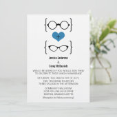 Blue Geeky Glasses Wedding Invitation Kaart (Staand voorkant)