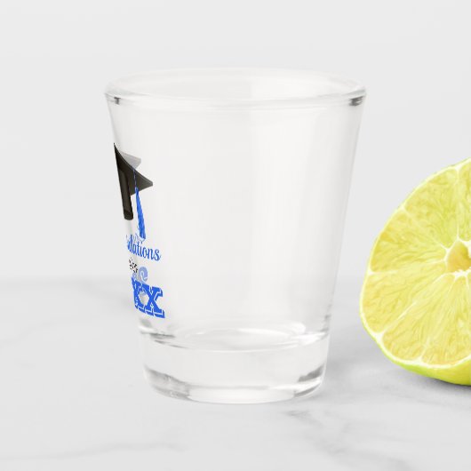 Blue Gefeliciteerd College Afstuderen Shot Glas (Rechts)