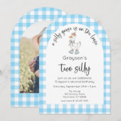 Blue Gekke Goose 2nd Birthday foto uitnodiging (Voorkant / Achterkant)