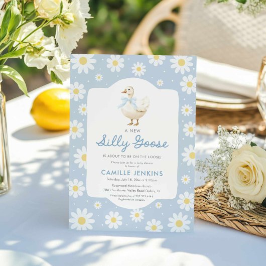 Blue Gekke Goose Boy Baby shower Uitnodiging
