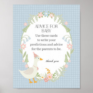 Blue Gekke Goose Floral Gingham Advies voor Baby Poster