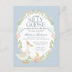 Blue Gekke Goose Floral Gingham Baby shower Briefkaart