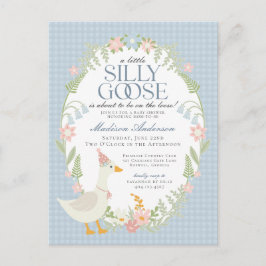 Blue Gekke Goose Floral Gingham Baby shower Briefkaart