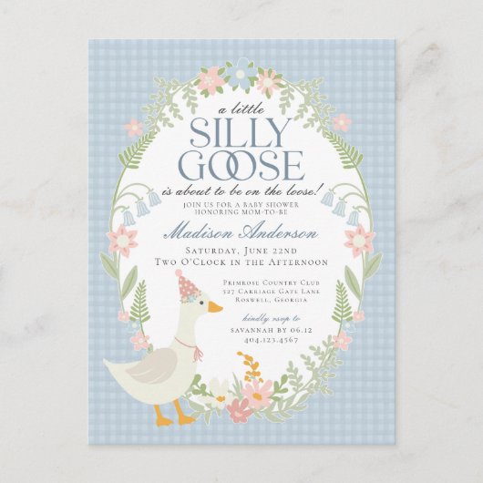 Blue Gekke Goose Floral Gingham Baby shower Briefkaart (Voorkant)